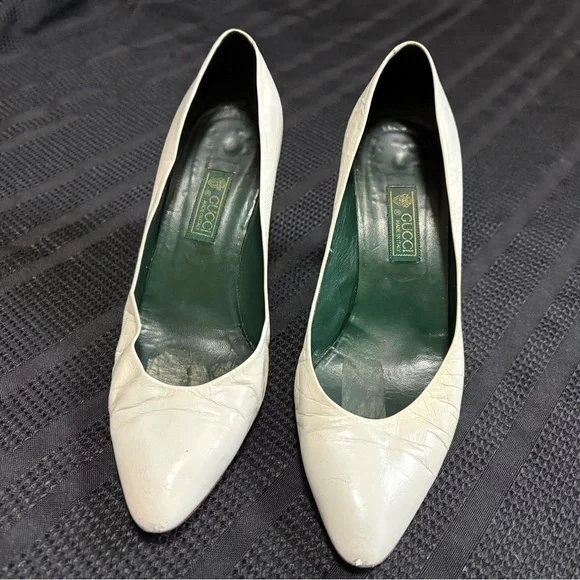 Vintage Gucci Women's Cream Leather Heels - Picture 1 of 6